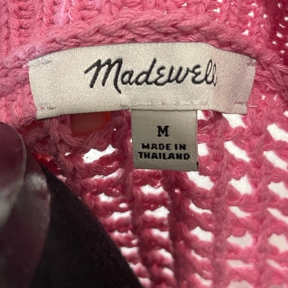 Madewell Pink Open-Knit V-Neck Sweater- Size Medium - Picture 3 of 6